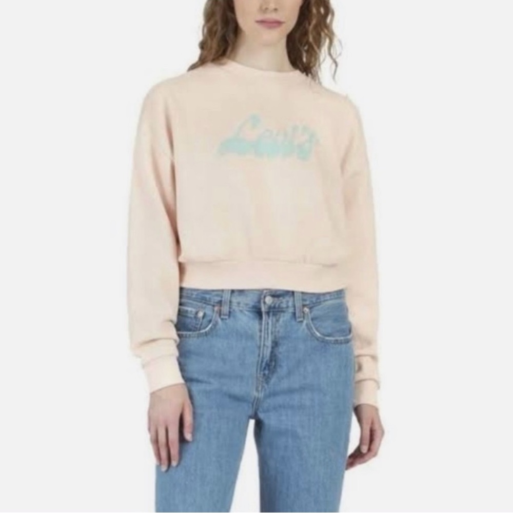 Levi’s Women’s Trench Terry Crop Logo Dolman Sleeve Peach Sweatshirt Sz XL NWT